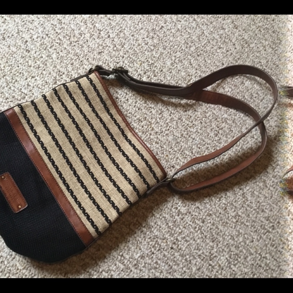Lucky Brand woven linen & leather hobo purse